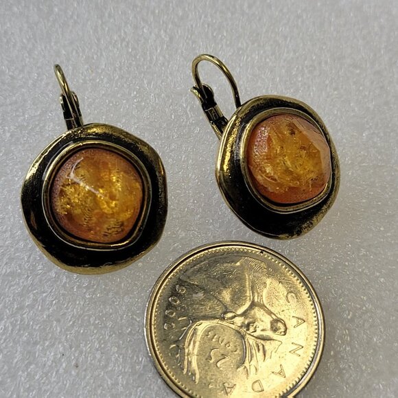 Amber Orange and Gold Tone Earrings - Picture 8 of 11